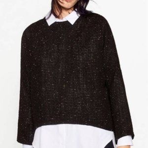 Zara Woman Black Gold Tweed Knit Hi-lo Top Small
